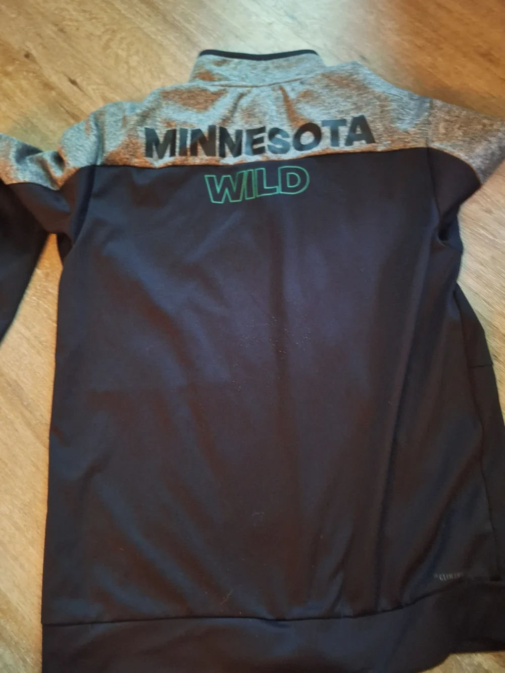 Adidas NHL Black Track Jacket with Green Logo and Multicolor Team Patch MN WILD
